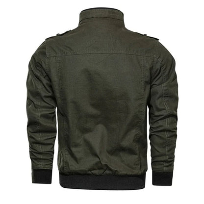 Men’s Cotton Bomber Jacket – Retro Casual Cargo Coat with Zipper Pockets, Pilot-Style Workwear Outerwear