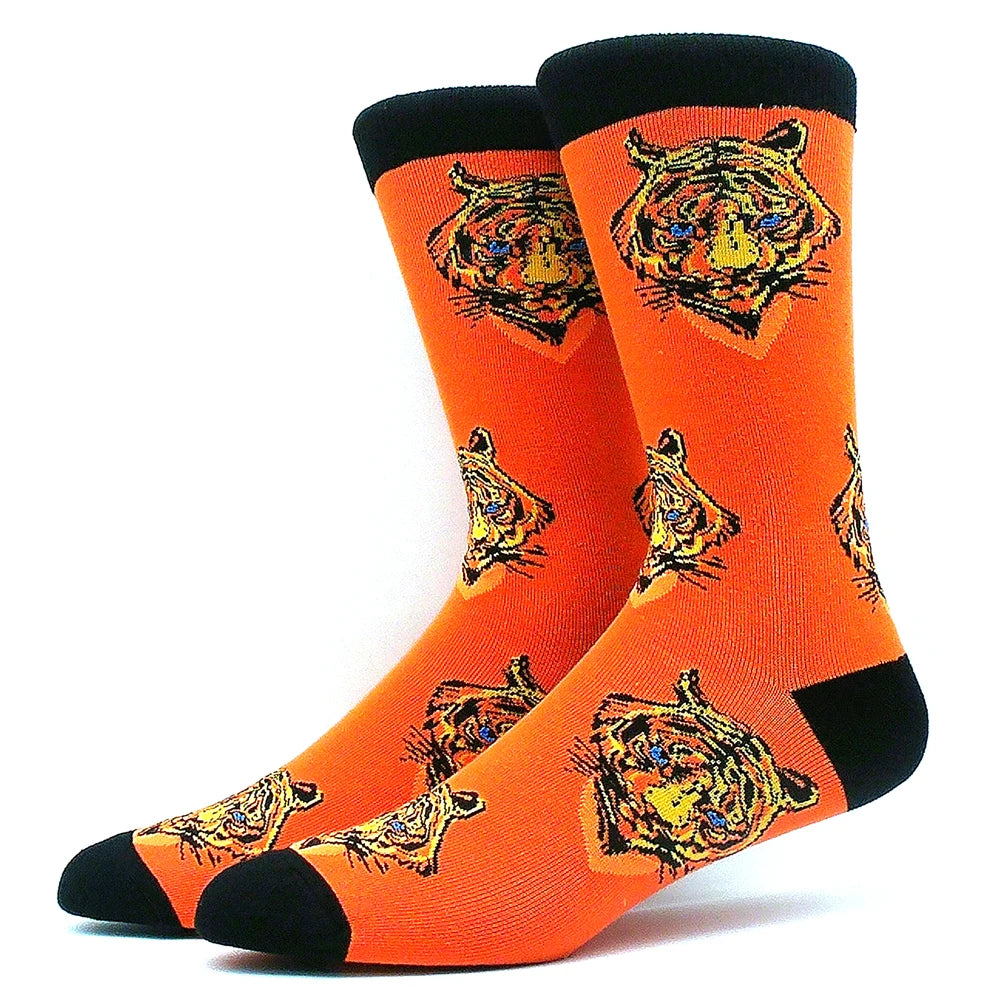 Funny Colorful Hip Hop Socks – Combed Cotton Animal, Astronaut & Geometric Print Socks for Men & Women, Business Dress Wear