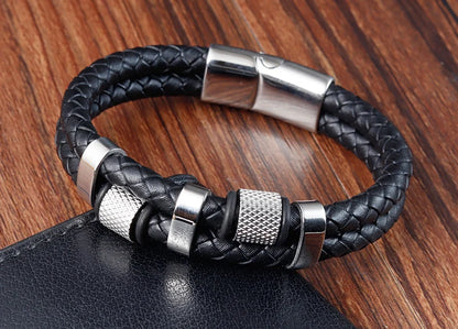 Braided Leather Rope Bracelet – Genuine Leather Bracelet with Stainless Steel Magnetic Clasp for Men & Women | Fashion Jewelry Gift