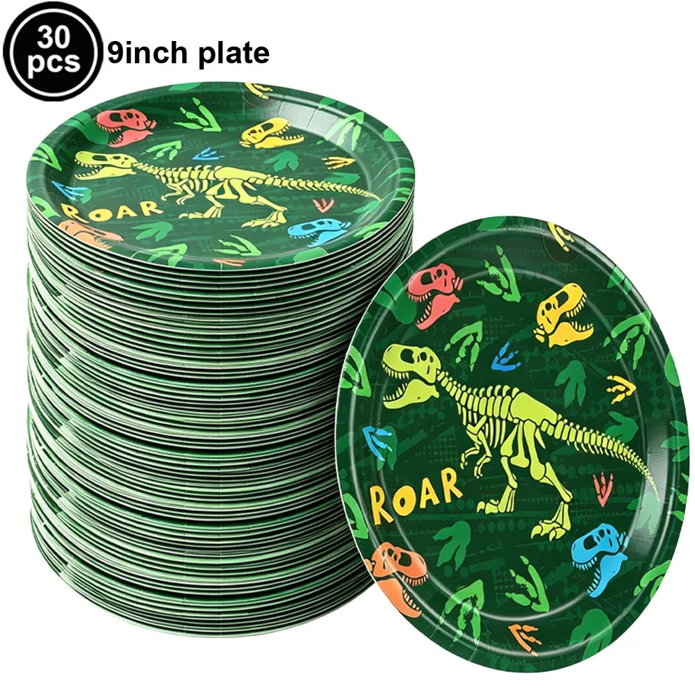 Jurassic Dinosaur Birthday Party Supplies – Dinosaur Fossil-Themed Disposable Plates, Cups & Napkins for Kids' Party Decorations