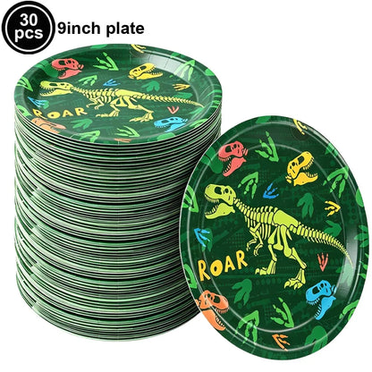 Jurassic Dinosaur Birthday Party Supplies – Dinosaur Fossil-Themed Disposable Plates, Cups & Napkins for Kids' Party Decorations
