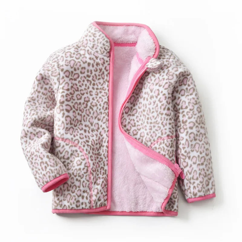 Girls Heart Print Fleece Jacket 2-8T, Cute Thick Winter Coat with Zipper, Warm Baby and Toddler Outerwear for Cold Weather