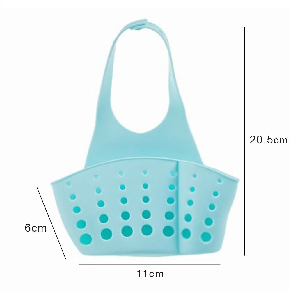 Adjustable Kitchen Sink Drain Basket Sponge & Soap Holder Hanging Sink Organizer