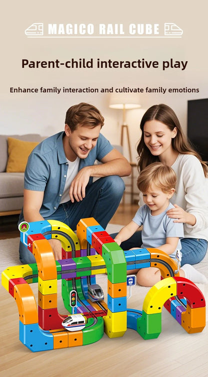 Ensemble de construction de train magique – Jouet de labyrinthe de voiture de rail magnétique électrique pour enfants, cadeau éducatif STEM