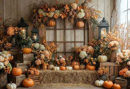 Mehofond Fall Autumn Harvest Photography Backdrop – Rustic Barn Hay & Pumpkin Background for Kids’ Birthday, Portrait, Photo Studio & Party Decor