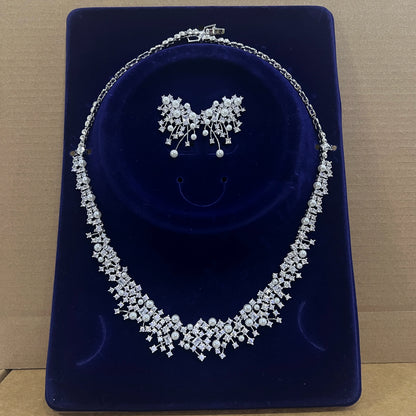 ASNORA Bridal Pearl Choker Necklace Set for Women Cubic Zirconia Stone Wedding Jewelry Costume Fashion X0620