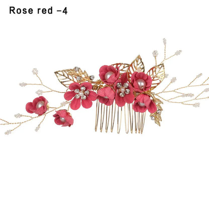 Luxury Floral Bridal Hair Comb with Gold Leaves – Crystal Wedding Hair Accessory for Brides & Prom