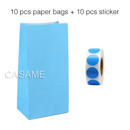 10PCS Stand-Up Colorful Gift Bags with Stickers – Solid, Striped & Polka Dot Treat Bags for Wedding, Birthday & Party Favors (18×9×6cm)