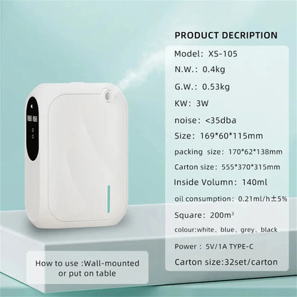 Diffuseur d'arômes – Machine à parfum couvrant 200 m³, diffuseur de parfum intelligent avec contrôle via application Bluetooth, distributeur d'huiles essentielles pour la maison, le bureau et la purification de l'air intérieur