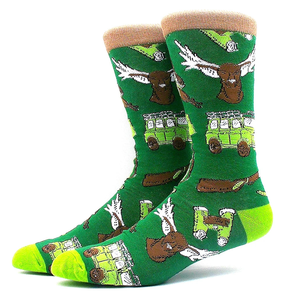 Funny Colorful Hip Hop Socks – Combed Cotton Animal, Astronaut & Geometric Print Socks for Men & Women, Business Dress Wear