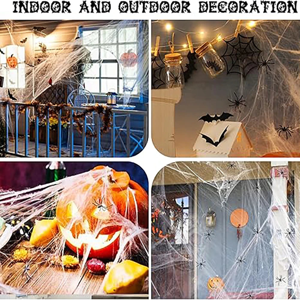 20/40g Halloween Spider Web Decoration, Black Stretchable Cobwebs with Spider Prop s, Haunted House Decor, Indoor and Outdoor Halloween Party Supplies, Spooky Home Decorations