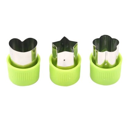 3PCS Star & Heart Shape Vegetable Cutters – Stainless Steel Fruit & Vegetable Cookie Cutters with Plastic Handles, Portable Kitchen Cutting Tools