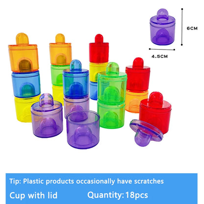 Kit de jeu sensoriel Montessori sable et eau – Jouet d'apprentissage STEM ouvert avec gobelets doseurs arc-en-ciel, entonnoirs, pelles, pinces et tuyaux, jouet d'activité créative en extérieur pour enfants