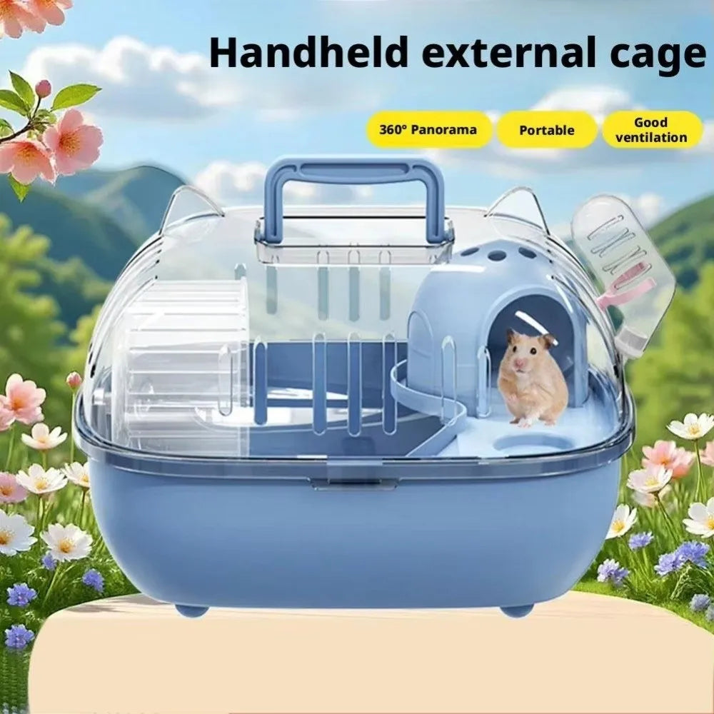 Transparent Hamster Carrier Box – Large Space Ventilated Travel Cage with Escape-Proof Design, Handheld Small Animal Habitat