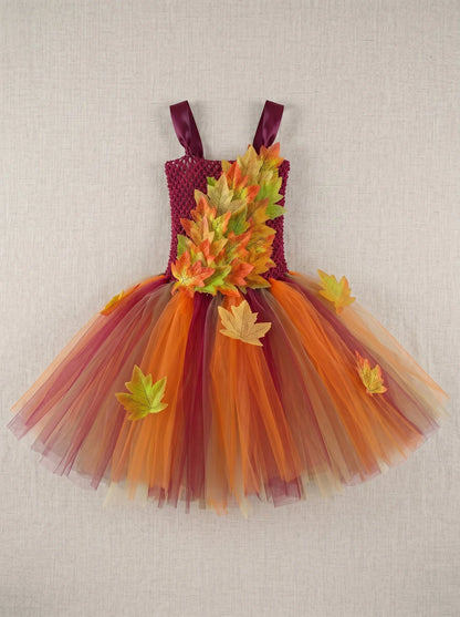 Autumn Forest Fairy Costume Dress for Girls – Woodland Maple Leaf Tutu Princess Dress for Halloween, Thanksgiving & Dress-Up