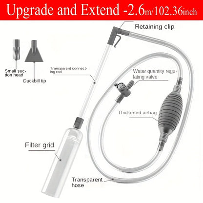 Aquarium Siphon Gravel Vacuum Cleaner – Large Fish Tank Water Changer with Sand Cleaning Kit & Extension Tube for Easy Maintenance