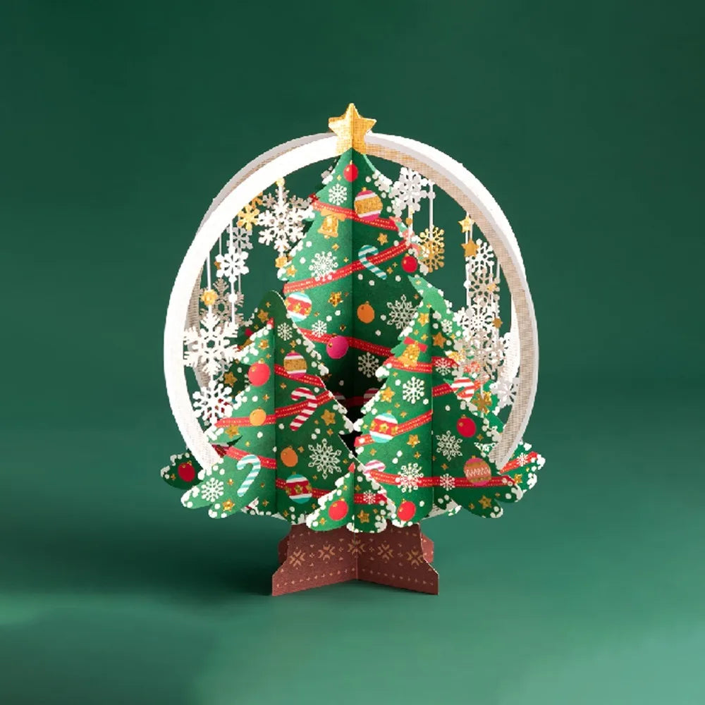 3D Christmas Greeting Card – Hot Stamped Laser Engraved Pop-Up Paper Card for Xmas, New Year, Thank You & Friends