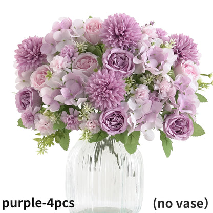 Ramo de flores artificiales realista – Arreglo floral sintético de peonía, crisantemo e hortensia con tallos, decoración reutilizable para el hogar, decoración para bodas y accesorios de fotografía