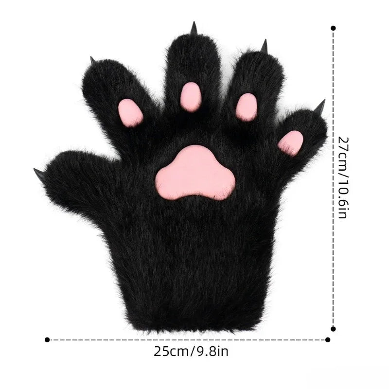 Furry Animal Paw Gloves for Teens & Adults – Plush Cat Paw Mittens for Anime Cosplay, Halloween, Lolita Fashion & Costume Accessories