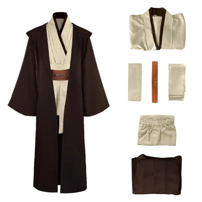 Obi-Wan Kenobi Men’s Jedi Costume – Adult Jedi Knight Robe, Hooded Tunic & Cloak Full Set for Halloween Cosplay & Dress-Up