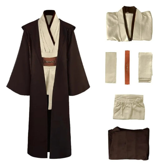 Obi-Wan Kenobi Men’s Jedi Costume – Adult Jedi Knight Robe, Hooded Tunic & Cloak Full Set for Halloween Cosplay & Dress-Up