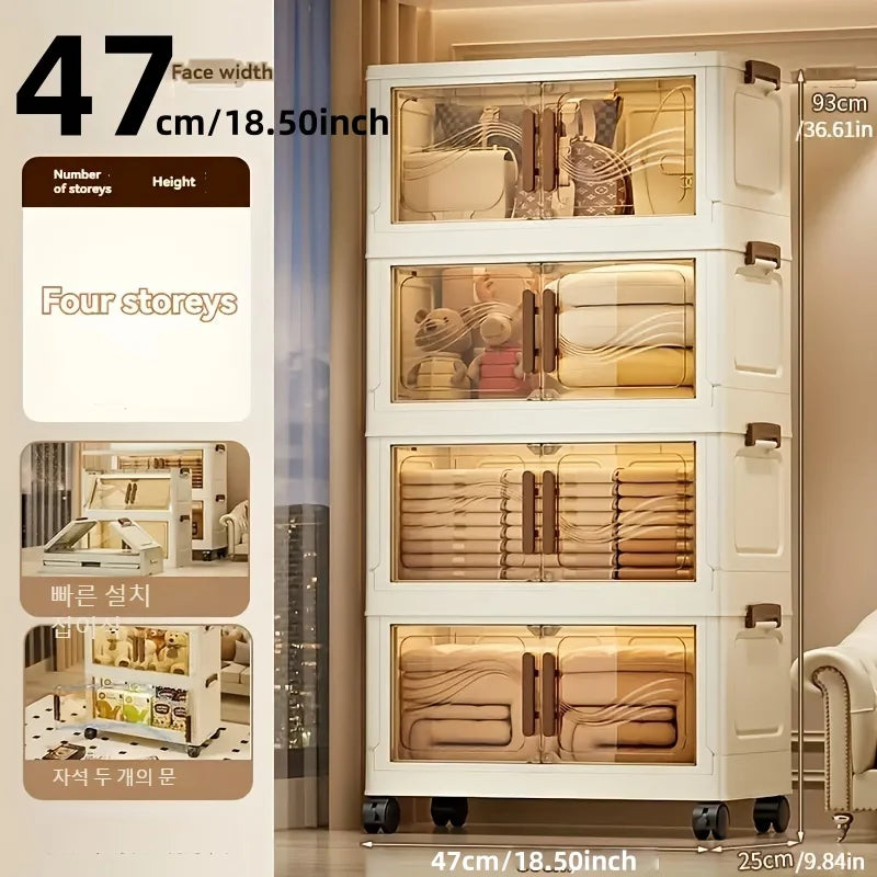 Caja de almacenamiento plegable con puerta transparente – Organizador grande y duradero para ropa, libros, juguetes y almacenamiento en el hogar