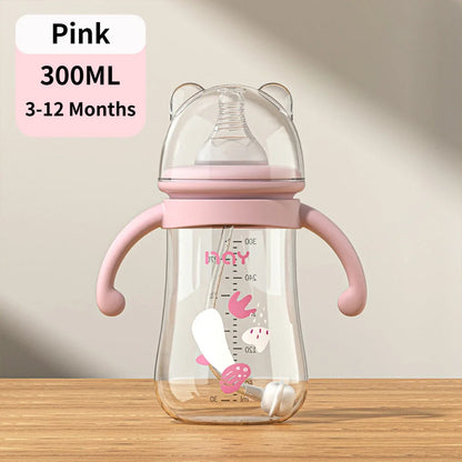 Biberón de 300 ml con asa, juego de biberones de PP y chupete de silicona para bebés