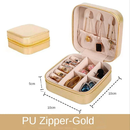 Portable Leather Travel Jewelry Organizer Case for Rings, Earrings, Necklaces & Accessories Storage