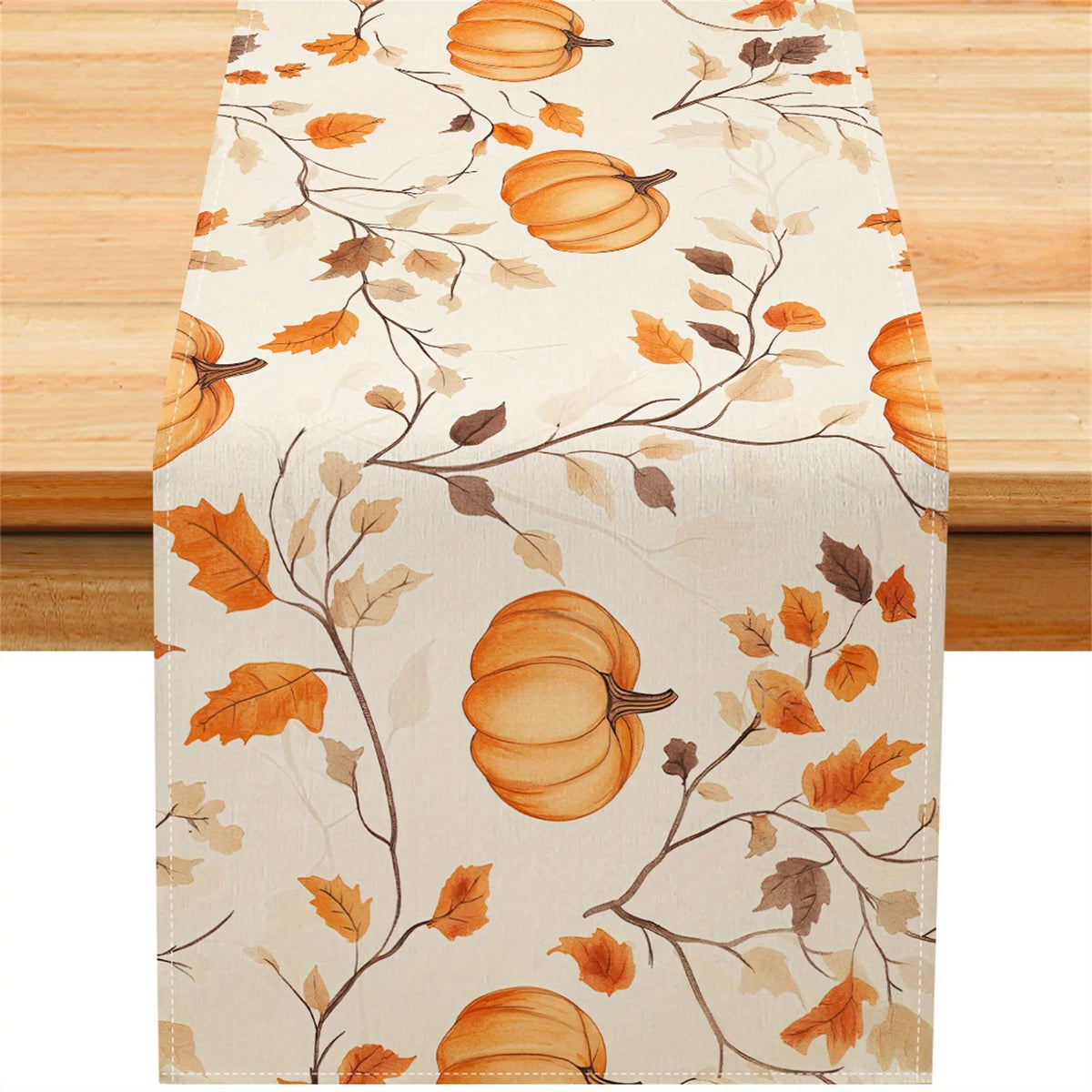 1PC Pumpkin & Fall Leaves Table Runner – Farmhouse Thanksgiving Decor for Kitchen, Dining Room, Home Tables & Holiday Parties