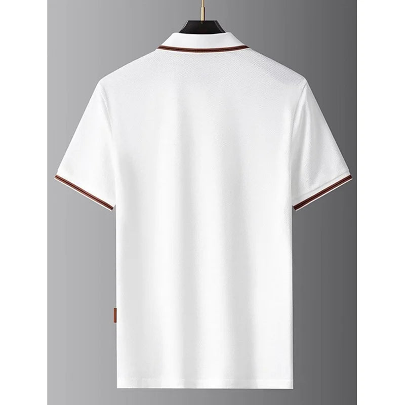 Men's Luxury-Style Polo T-Shirt – Soft Solid Short-Sleeve Turn-Down Collar Shirt with Loose Fit, Casual Business & Smart Everyday Wear