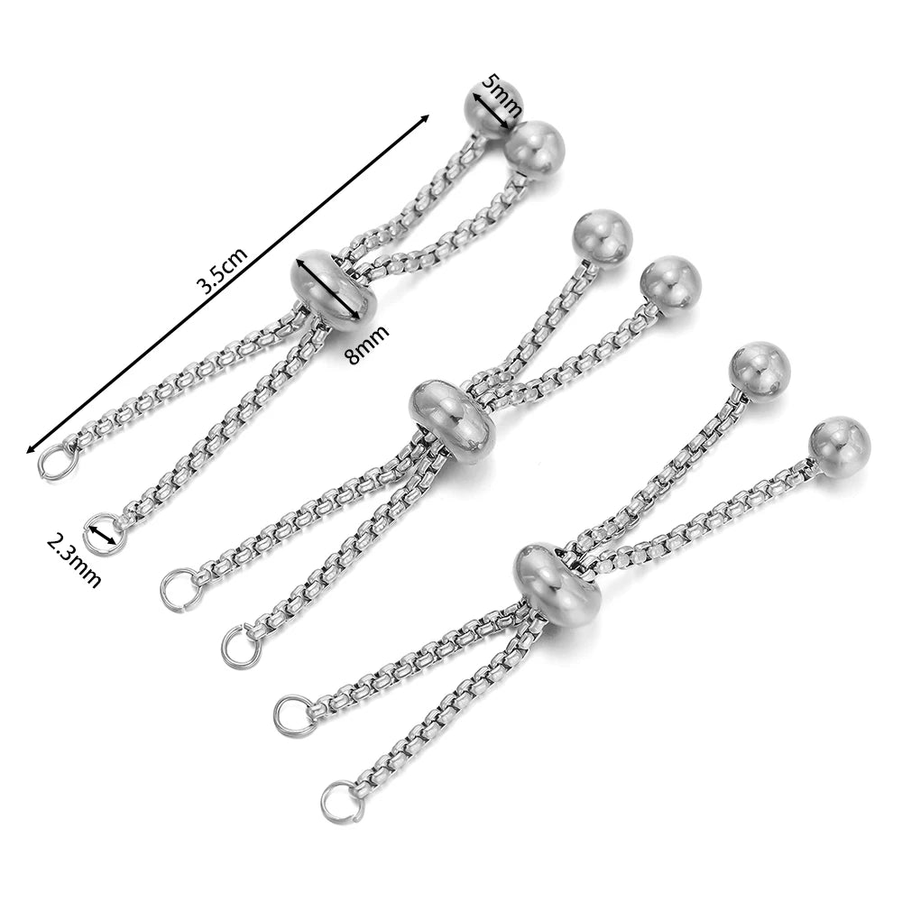 Chaînes coulissantes réglables en acier inoxydable 304, lot de 3, avec embouts à billes – Rallonges de bracelet DIY pour la fabrication de bijoux