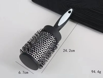 Round Hair Styling Brush – Nylon Bristle Comb with Thermal Aluminum Barrel for Curling, Blow-Drying & Volume, Professional Hairdressing Tool