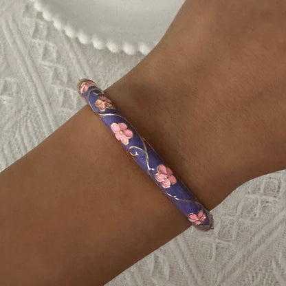 Elegante pulsera de esmalte de flores con circonitas – Pulsera retro chapada en oro con ojo turco floral para mujer | Joyería de moda para fiesta