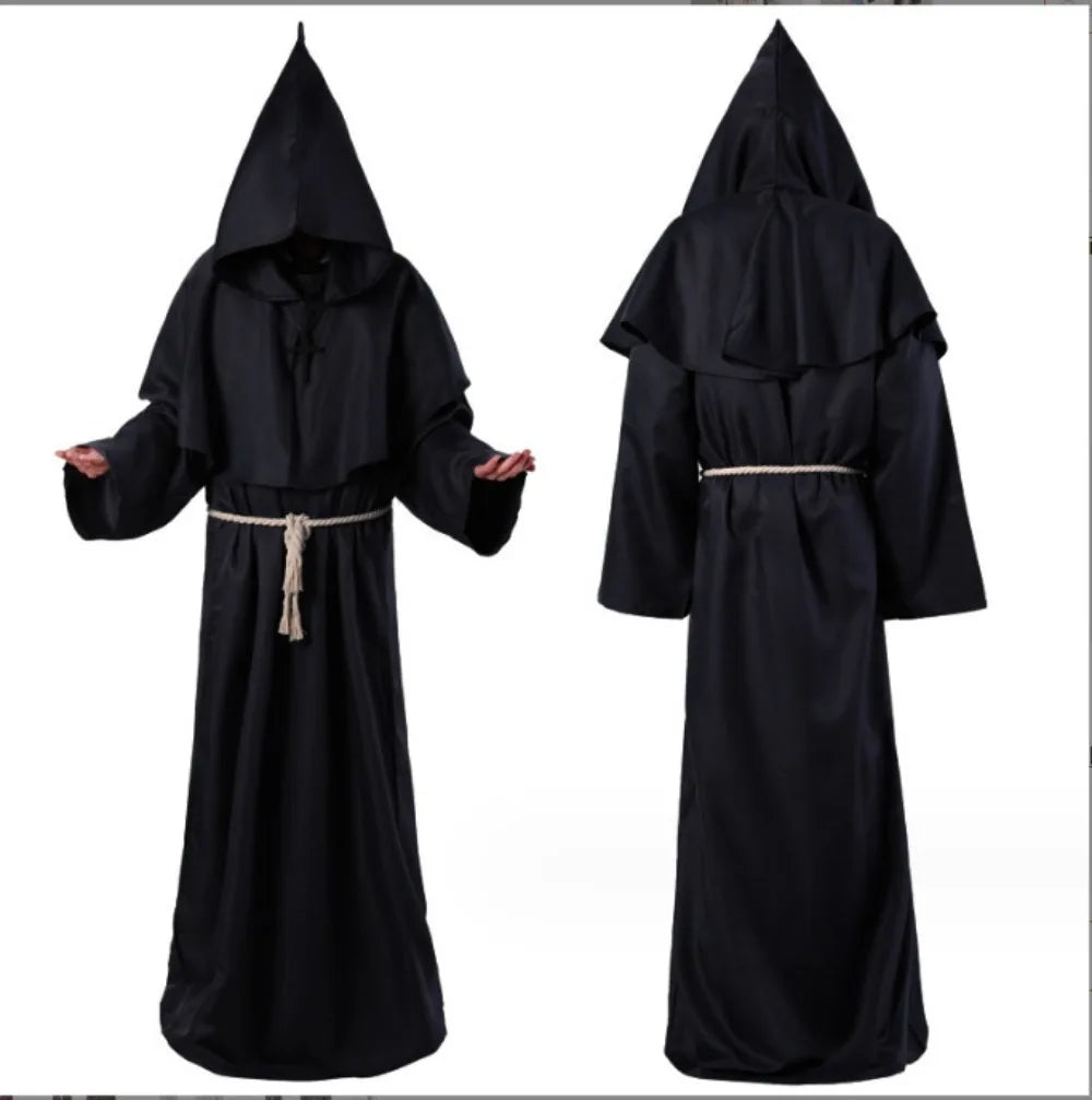 Medieval Hooded Monk Friar Priest Wizard Robe – Unisex Adult Long Loose Costume for Masquerade, Theme Parties, Halloween & Cosplay