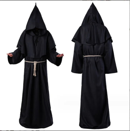 Medieval Hooded Monk Friar Priest Wizard Robe – Unisex Adult Long Loose Costume for Masquerade, Theme Parties, Halloween & Cosplay