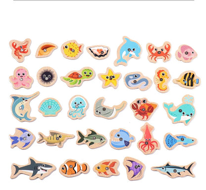 Jouet de Pêche Magnétique en Bois – Jeu d'Apprentissage Montessori sur la Vie Marine, Activité de Pêche Éducative Précoce pour Bébé, Jouet de Développement Cognitif Interactif Parent-Enfant pour Enfants
