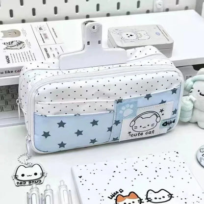 Trousse à crayons Chat à pois – Sac à stylos mignon grande capacité multi-couches, Organisateur de papeterie élégant pour l'école, le bureau et l'utilisation quotidienne