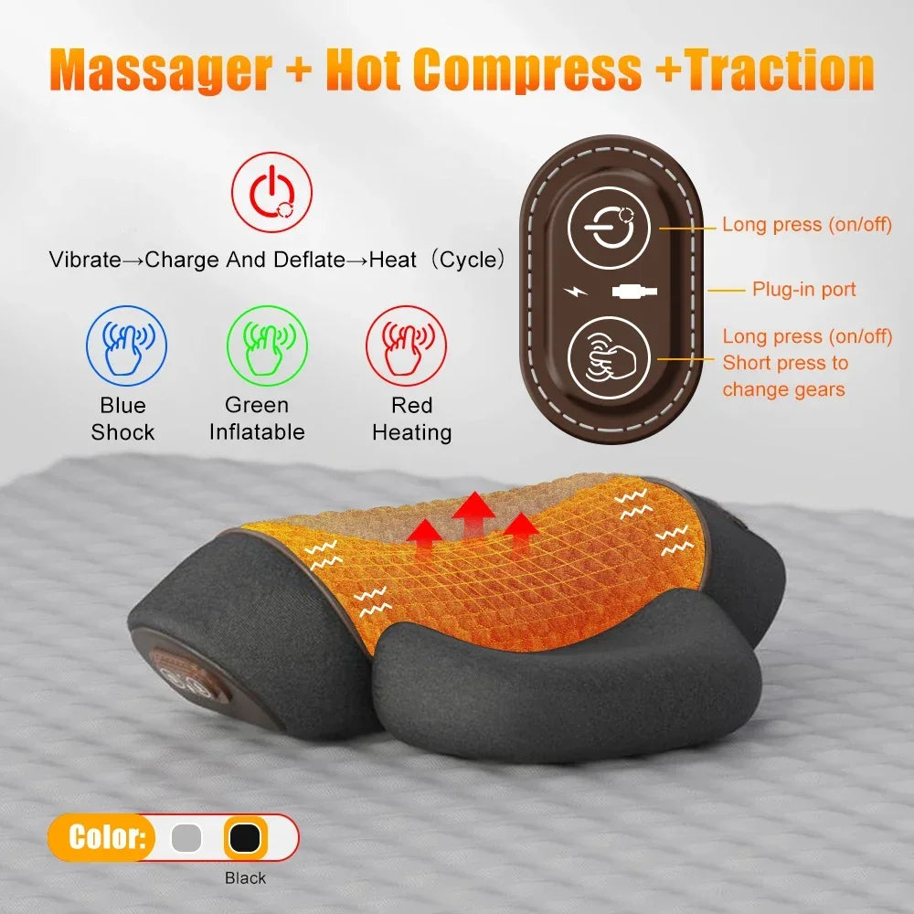Almohada masajeadora para cuello – Almohada con calefacción y vibración para soporte cervical, cojín de masaje relajante para confort del cuello, apoyo para dormir y dispositivo de terapia en casa para aliviar el estrés