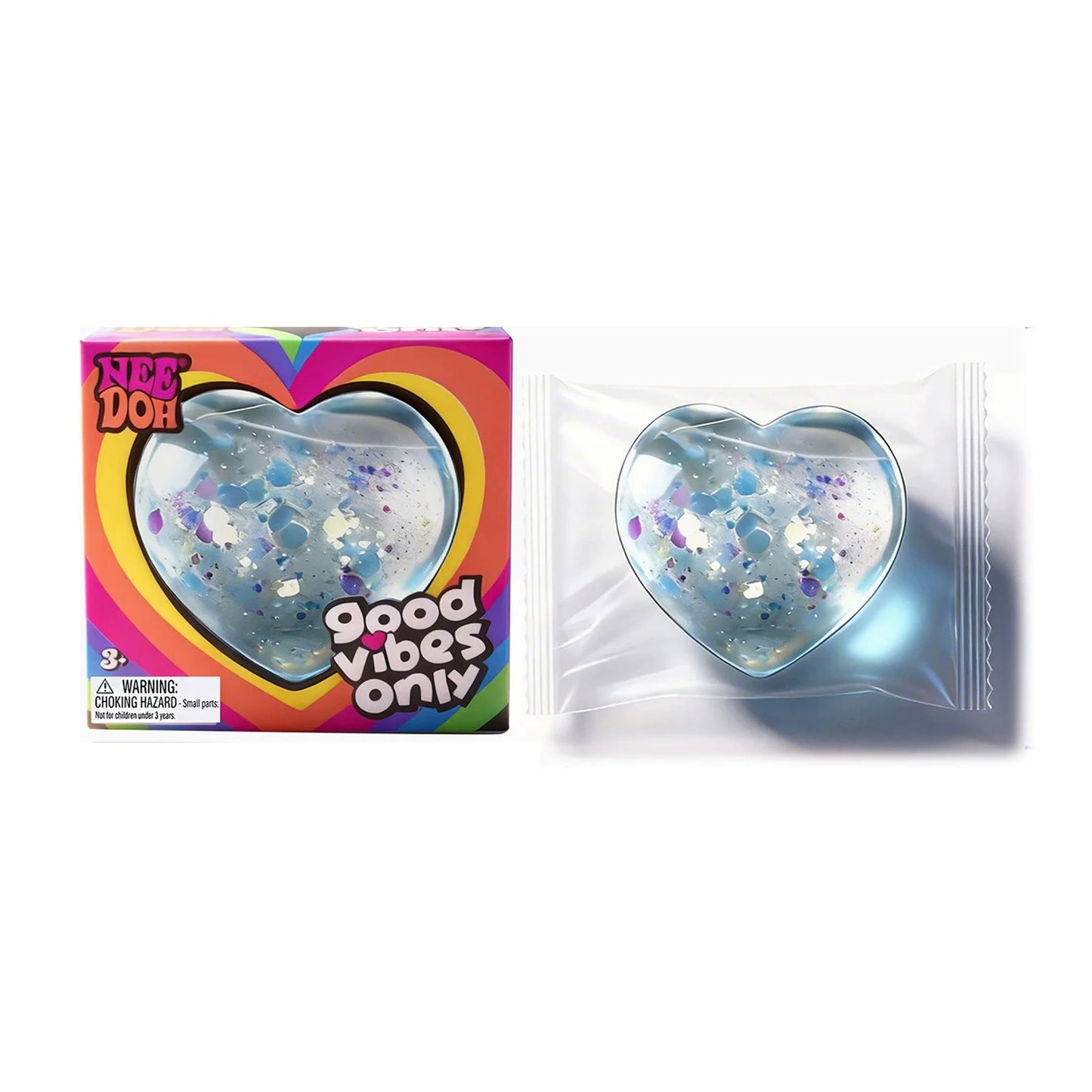 NeeDoh Heart Shaped Squeeze Toy – Glitter Filled Soft TPR Stress Relief Fidget Toy for Kids & Adults, Anxiety Relief Gift