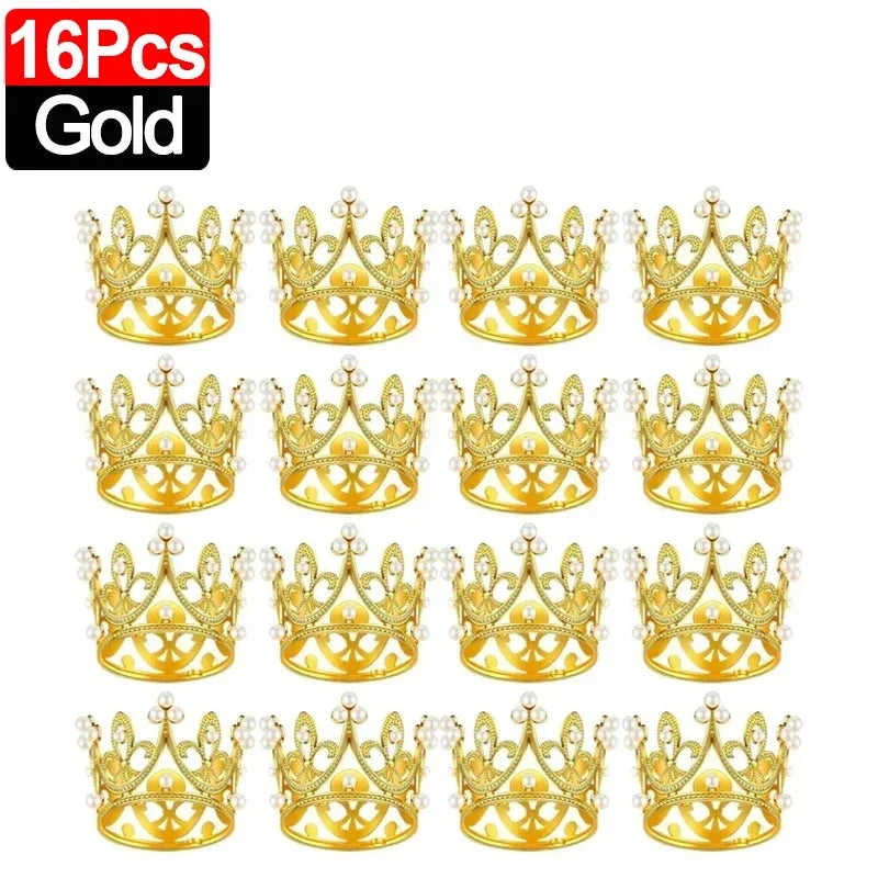 Mini Couronne de Gâteau – Décoration de Tiara de Perles Dorées et Argentées pour Mariages, Anniversaires et Fêtes Prénatales