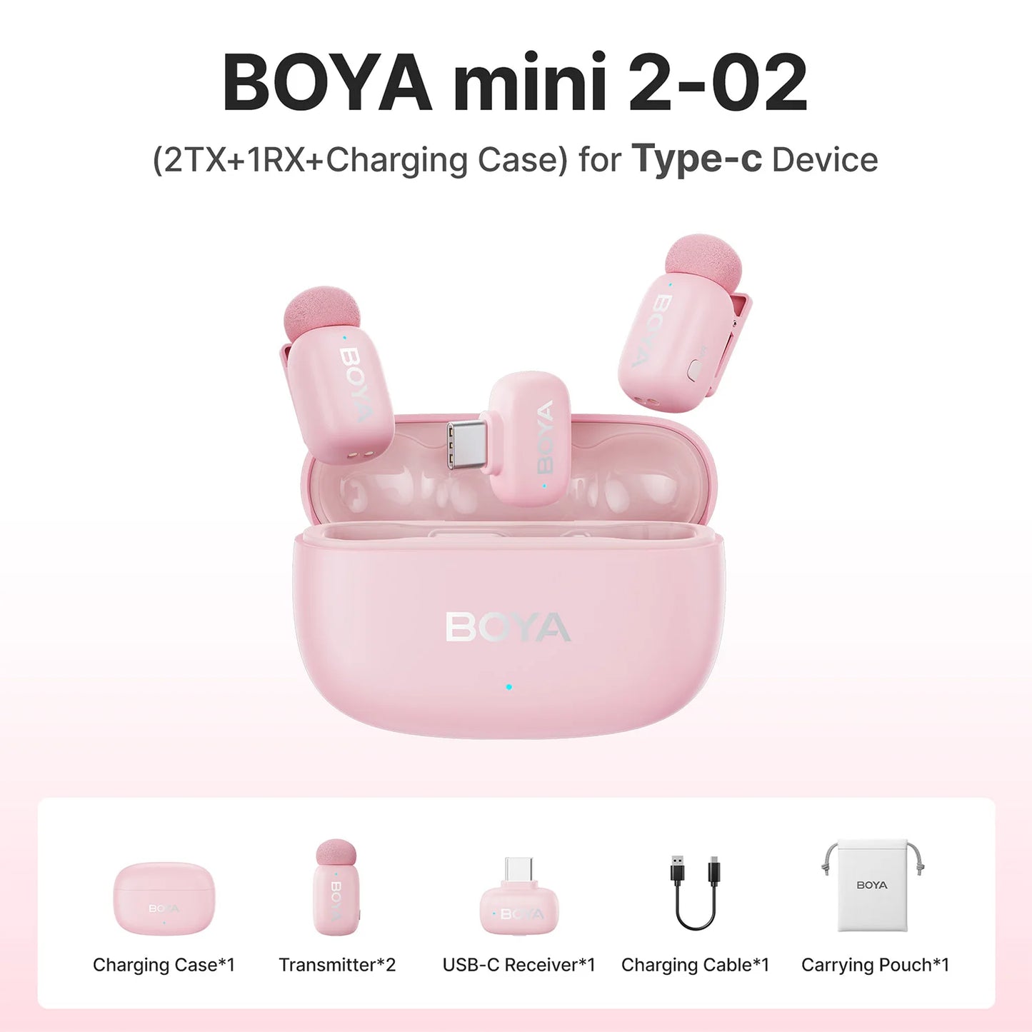BOYA Mini 2 Wireless Lavalier Microphone – Mini Clip-On Mic with AI Noise Reduction for iPhone, Android & USB-C Video Recording