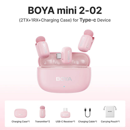 BOYA Mini 2 Wireless Lavalier Microphone – Mini Clip-On Mic with AI Noise Reduction for iPhone, Android & USB-C Video Recording