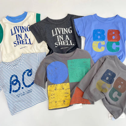 Camiseta de algodón con dibujos animados para niños 2025 – Top de manga corta estilo coreano de primavera-verano para bebés niños y niñas, ropa exterior informal para uso diario.