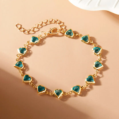 Elegante Pulsera de Zirconia de Cristal Rojo – Pulsera de Cadena Metálica con Corazón Colorido para Mujer, Boda, Fiesta y Joyería de Regalo