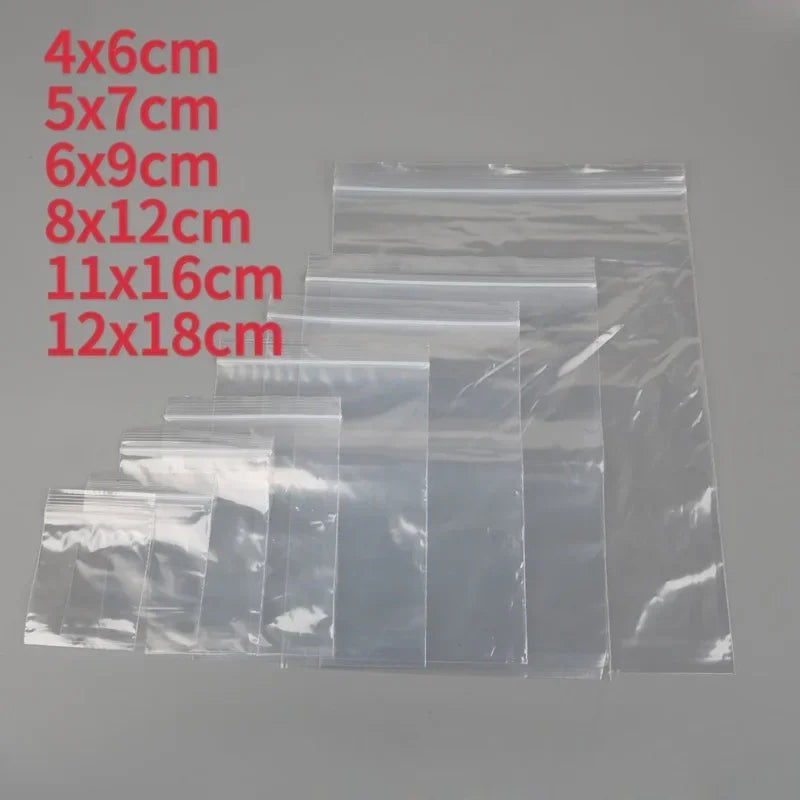 100/200 bolsas transparentes con cierre de cremallera – Bolsas de plástico gruesas resellables para alimentos, joyas, organización de cocina, almacenamiento de artículos pequeños y suministros de embalaje