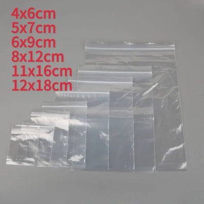 100/200 bolsas transparentes con cierre de cremallera – Bolsas de plástico gruesas resellables para alimentos, joyas, organización de cocina, almacenamiento de artículos pequeños y suministros de embalaje