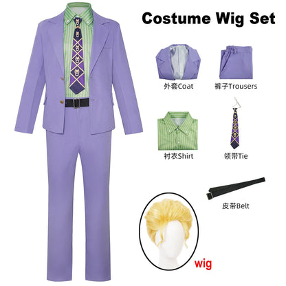 Anime Purple Blazer Cosplay Costume Set – Shirt, Pants, Tie & Belt Outfit for Men & Women Halloween Roleplay Suit
