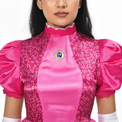 Princess Peach Cosplay Costume – Pink Fantasy Dress Set with Crown (Adult Women Halloween/Carnival Party Outfit, Includes Swimsuit Style Disguise)