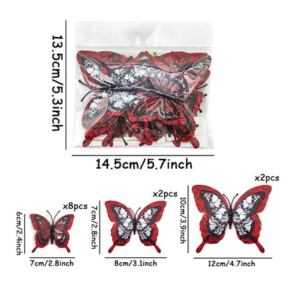 12PCS 3D Blood Rose Butterfly Halloween Wall Stickers, Double-Layer PVC Butterflies, Self-Adhesive Gothic Wall Decals, Spooky Party Decorations, Halloween Home Decor