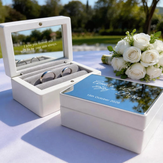Caja Personalizada para Anillos de Boda – Soporte Doble para Anillos para Ceremonia de Novios